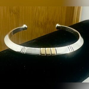 JONATHAN NEZ Navajo 14K Gold & Sterling Silver Beveled Edge Cuff Bracelet; 21.7g